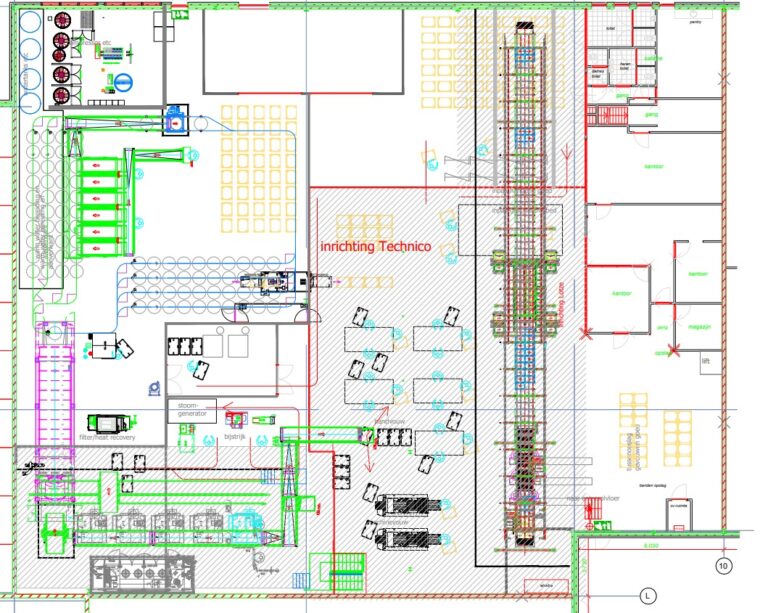 Plattegrond met indeling nieuwe wasserij Van Houten